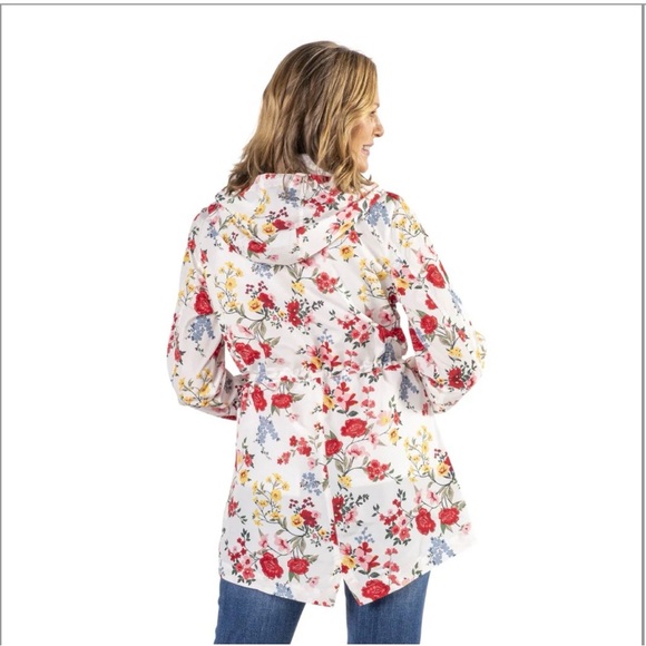 Linda Anderson Rose Floral Hooded Drawstring Spring Raincoat Jacket Size Large - Picture 7 of 7
